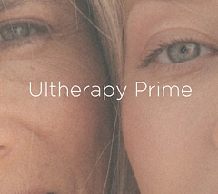 Close-up eye area comparison showcasing skin tightening results from Ultherapy Prime