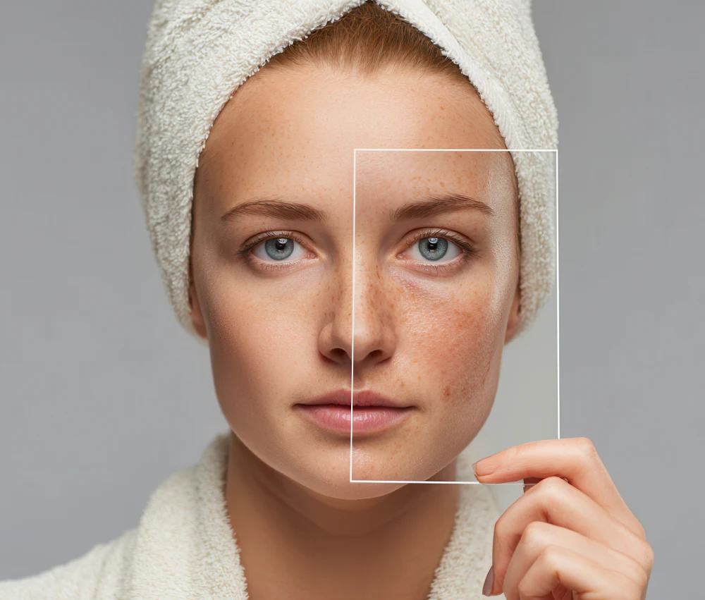 Woman wearing a white spa headband showcasing refreshed skin post-Erbium laser resurfacing